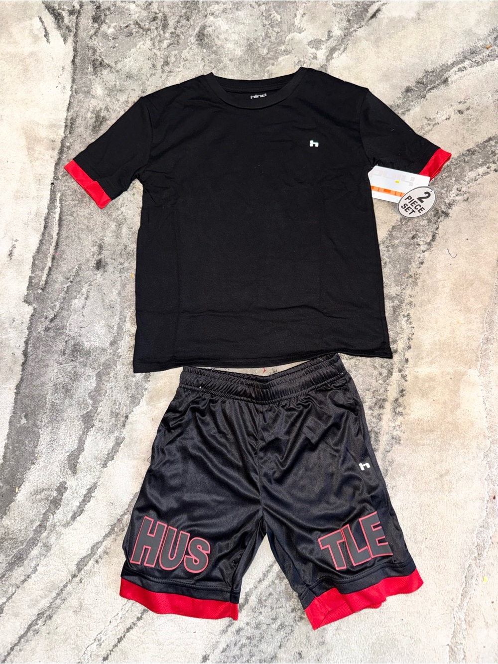 Hind Black & Red Boys Athletic Shorts Set